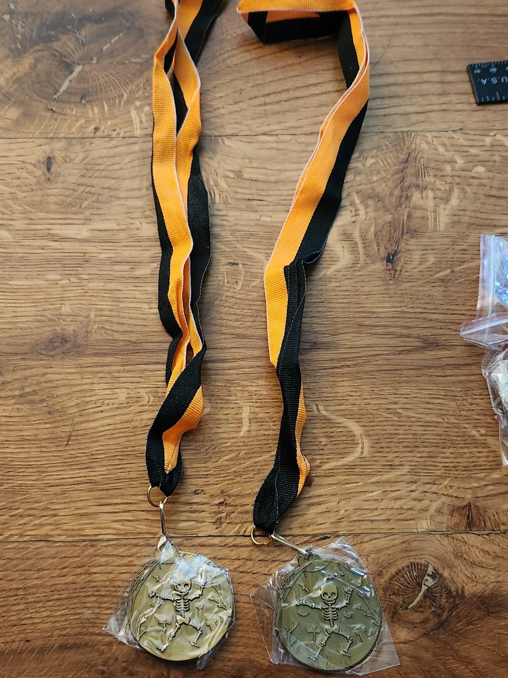20 Pack Halloween Skeleton Medal Party Favor - Orange & Black Ribbon